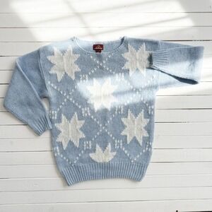 Jordache blue snowflake country star knit 80s vtg sweater